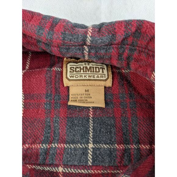 Mens CE Schmidt Workwear Long Sleeve Button Up Shirt Size M Red Plaid - Picture 6 of 6